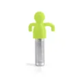 Green silicone little man tea infuser with stainless steel mesh filter for loose tea. - Green