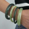 Juego de brazaletes de resina acrílica verde jaspeado para un estilo elegante y audaz - Estilo Apilable Cian Verde Oscuro de 4 Piezas (6532804)