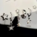 Lot de 6 boucles d'oreilles étoiles en argent avec émail noir et pierres en zircon. - Ensemble 6 Pièces Esthétique Étoile Argent (6141602)