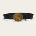 Western style embossed PU leather belt with vintage gold horse head buckle for daily wear - Style 2 (3.8cm Gold Buckle)