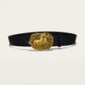 Western style cowboy PU leather belt with luxury gold horse buckle and embossed floral design. - Style 4 (3.8cm Gold Buckle)