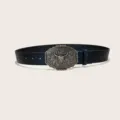 Western cowboy style bull skull buckle embossed PU leather belt for men and women fashion - Style 7 (3.8cm Silver Buckle)