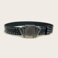 Punk style leather belt for men featuring a metal playing cards buckle and cool metal studs. - Style H (Playing Cards)