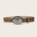Vintage Y2K western cowboy bull skull buckle PU embossed belt brown variant for men women - Style G Silver Buckle / 105cm / Khaki