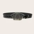Punk style leather belt for men featuring a cool metal playing card poker buckle and rivets. - Style H (Playing Cards)