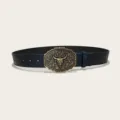Western cowboy bull skull buckle PU leather belt for men and women vintage floral embossed strap - Style 7 (3.8cm Gold Buckle)