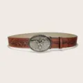 Retro Y2K western cowboy bull skull buckle brown PU leather belt for men and women - Style G Silver Buckle / 105cm / Brown
