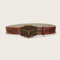 Retro Western cowboy PU leather belt with vintage bull head metal buckle for trendy daily wear. - Style J Gold Buckle / 105cm / Brown