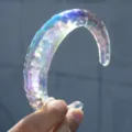 Chunky irregular iridescent AB color acrylic open cuff bracelet with wavy texture - Wave Open Style (6725101) / 1 Piece / Rainbow