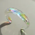 Iridescent transparent acrylic open bangle with unique irregular wavy fashion design - Phantom Acrylic Bangle (6725104)