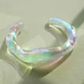 Trendy iridescent AB color acrylic open bangle with an irregular wavy fashion design. - Phantom Acrylic Bangle (6725107)