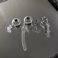 Parure de boucles d'oreilles argentées avec zircon, chaîne et charms étoiles chic - Ensemble 4 Pièces Chaîne Étiquette Métal (5612703)