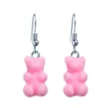 Adorable and cute pink gummy bear drop earrings with silver hooks for a playful and stylish look - 软糖小熊款式 / Pink