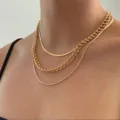 Elegant 3-layer gold plated layered necklace set with snake and curb chain design. - Triple Curb Chain Combo (51946)