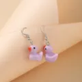 Cute purple resin small duck dangle earrings with silver hooks for women - 小紫鸭款式 / Purple