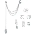 Elegante conjunto de pendientes y puños de hoja plateada con borlas y estrellas - Set de 7 Piezas Borla Hoja Plateado (5007625) / Plateado