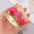 Juego de tres brazaletes geométricos irregulares en metal dorado y resina jaspeada rosa - Juego de 3 (6579603HB) / Dorado, Rosa Rojo, Rosa Claro (6579603HB)