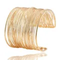 Statement punk style wide multi-wire gold cuff bracelet featuring a sleek open design - Multi-layer Wire Wide Surface Open Bangle (62B17) / Gold