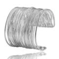 Bracciale rigido multifilo in metallo argentato stile punk vintage da donna, design a fascia larga - Bracciale Rigido Aperto Largo a Più Strati (62B1725)