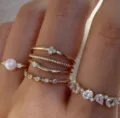 Élégant ensemble de bagues d'articulation dorées vintage avec perles et cristaux - Style Simple Perle Torsadée (6466501)