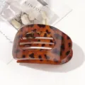 Elegant tortoiseshell leopard print flat resin claw clip for French style hair styling - Leopard Style (3770) / Dark Coffee Leopard