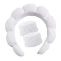 Set of soft white plush sponge headband and wristbands for washing face and skincare - Three-Piece Set / White