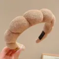 Soft beige padded sponge headband with textured fabric for women - Light Coffee