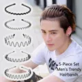 Set da 5 cerchietti ondulati in metallo nero per uomo, per sport e capelli all'indietro - Set da 5 Pezzi (F0213) / Confezione da 5 pezzi