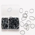 Set of black high elastic rubber hair bands stored in a clear plastic organizer box - Boxed Style / Black