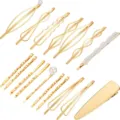 17pcs elegant gold metal hair clip set with geometric designs and pearl accents - Set 7 / 17 Pieces/Set / Gold