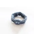 Premium thick blue velvet seamless elastic hair tie featuring a stylish braided design - Hollow Denim Blue