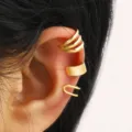 Minimalist gold ear cuff set for non-pierced ears featuring multi-layer and C-shaped designs - Gold Simple Hollow Style (5416551)