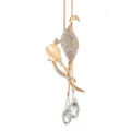 Elegant golden sweater chain necklace with cat-eye stone and crystal floral pendant - F0176 Style / Beige
