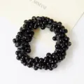 Elegant black beaded pearl hair tie elastic scrunchie for women hair styling accessory - Black (3115)
