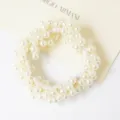 Elegant white pearl beaded hair scrunchie elastic tie for women hair accessories - White (3120)