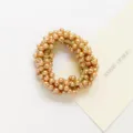 Elegant peach faux pearl beaded hair tie with gold metallic elastic band for women - Champagne (3119)