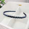 Handmade fashion double-row dark blue crystal beaded headband hair hoop for women - Navy Blue (3802)