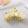 Premium glossy gold metallic Plumeria flower hair claw clip for elegant holiday updo hairstyles - Gold Sunflower (3100)