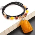 Sautoir artisanal de style ethnique vintage avec pendentif poisson en imitation ambre - F0173 Relief Carpe