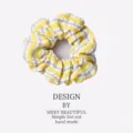 Yellow and white striped fabric scrunchie hair tie with French minimalist design - Yellow (3599-2)