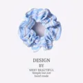 Light blue and white striped fabric scrunchie hair accessory for women stylish ties - Sky Blue (3599-3)