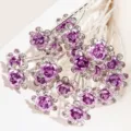 Elegant purple rose U-shaped hair pins with sparkling rhinestones for hair styling - Rose Flower U-Shaped Hair Pin / 20 Piece Set / Purple
