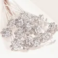 Silver rhinestone rose flower U-shaped hair pins for elegant bridal hair styling. - Rose Flower U-Shaped Hair Pin / 20 Piece Set / Silver