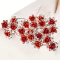 Elegant red rose U-shaped hair pins with sparkling clear rhinestones for bridal updos - Rose Flower U-Shaped Hair Pin / 20 Piece Set / Red