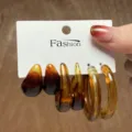 Juego de pendientes de acetato carey ámbar vintage con tres pares de aros en forma de C. - Estilo Carey de Ácido Acético (5361201) / Set de 3 pares