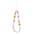 Handmade vibrant colorful beaded phone strap with yellow smiley faces and LOVE charms - Colorful Seed Beads (5472801) / Smiley Letter Mixed