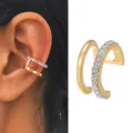 Elegante manguito de oreja de doble capa dorado con brillantes piedras de estrás. - Estilo de Doble Capa con Diamantes de Imitación Dorado (5216601) / Dorado