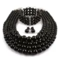 Ensemble de bijoux élégant en perles noires multicouches avec collier et bracelet - Parure de Bijoux Collier Bracelet et Boucles d'Oreilles en Perles Noires (6298101)