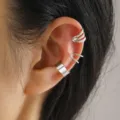 Creative silver-colored non-pierced hollow multi-layer C-shaped metal ear cuffs set - Silver 3 Units Minimalist Style (54165) / 3 Pieces/Pack / Silver