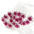 Elegant magenta rose U-shaped hair pins with clear rhinestones for styling and bridal hair. - Rose Flower U-Shaped Hair Pin / 20 Piece Set / Rose Red